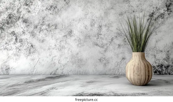 Empty Room with Wooden Vase and Grass