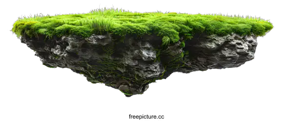 [Transparent Background PNG]Green moss and grass floating island