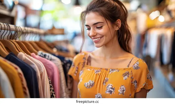 Woman Shopping for Clothes in a Fashionable Store