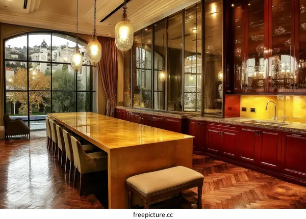 Luxurious Dining Area with Large Table and Exquisite Interior Design
