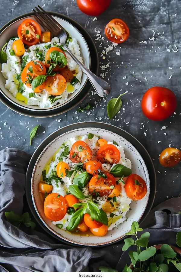 Fresh Tomato and Basil Salad with Ricotta Cheese