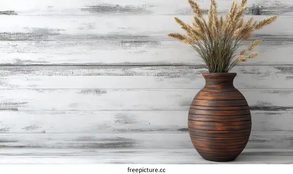 Rustic Decorative Wooden Vase with Dried Flowers