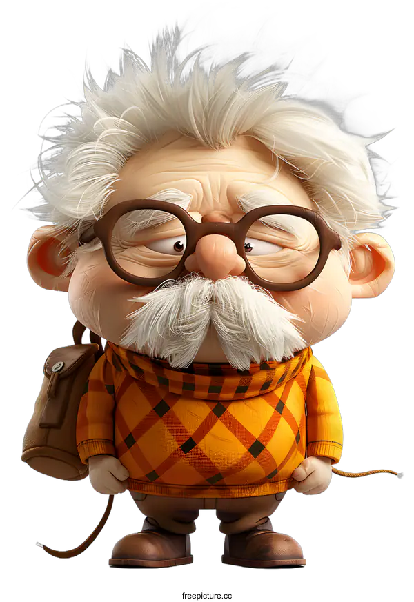 [Transparent Background PNG]Whimsical Old Man with Backpack