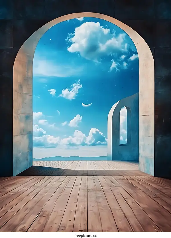 Archway with View of Sky and Clouds