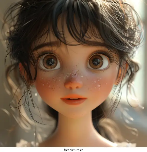 An illustration of a young girl with brown hair and brown eyes