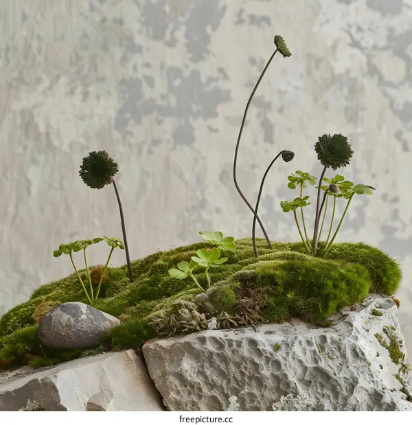 Green Moss and Stone Miniature Garden