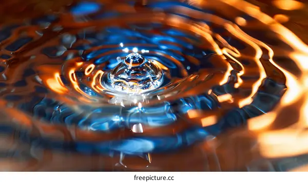 Water drop photography with blue and orange colors
