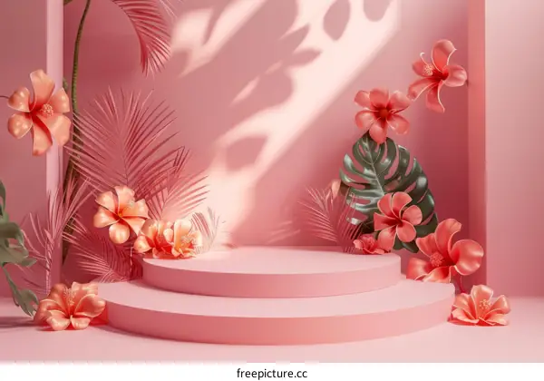 Pink Floral Display Platform Background