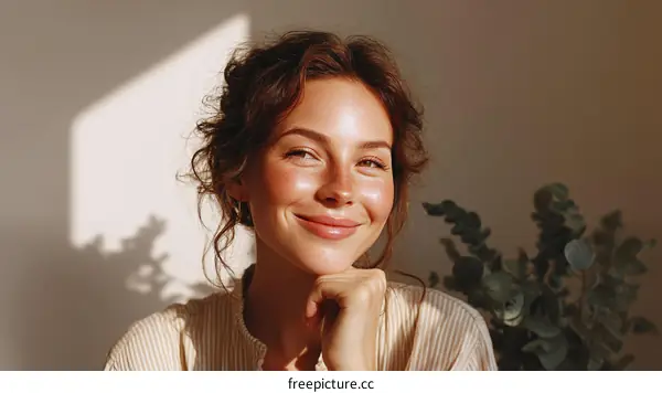 Smiling Woman with Natural Beauty and Sunlight