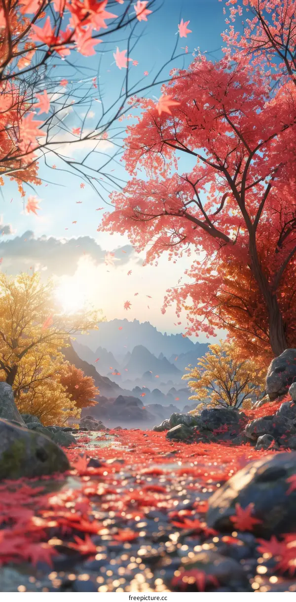 Colorful Autumn Forest with a Winding River