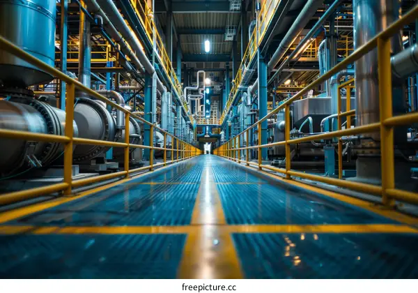 Blue Walkway in Industrial Factory