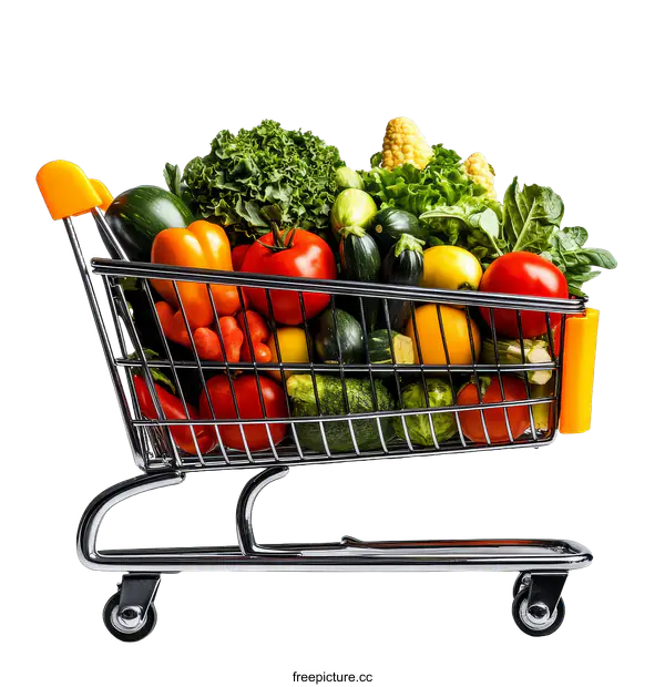 [Transparent Background PNG]Full Shopping Cart Filled with Fresh Produce