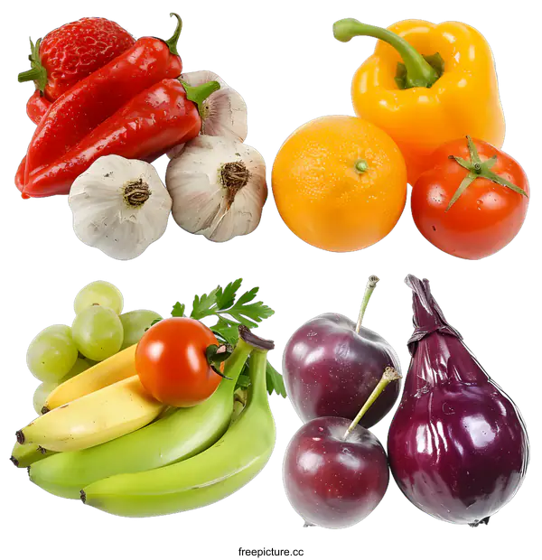 [Transparent Background PNG]Fresh Fruits and Vegetables Collage Isolated On White Background