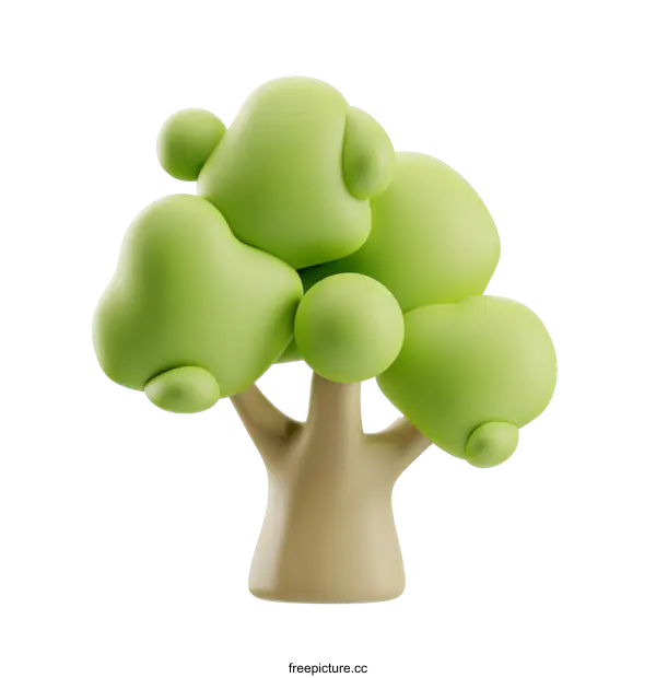 [Transparent Background PNG]3D Cartoon Tree with Green Leaves and Brown Trunk