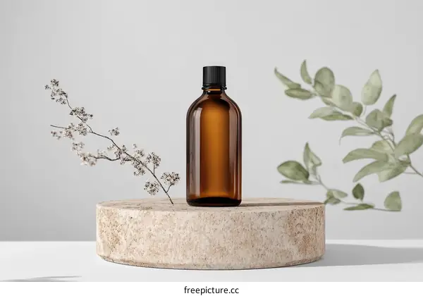 Elegant Amber Glass Bottle Product Photography