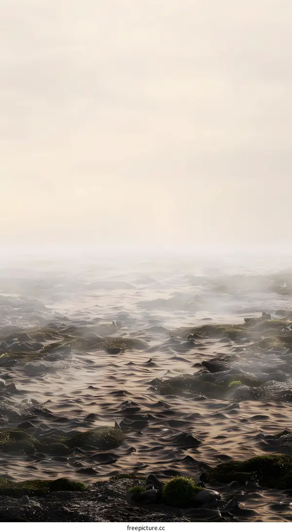 Foggy Landscape With Moss Covered Rocks