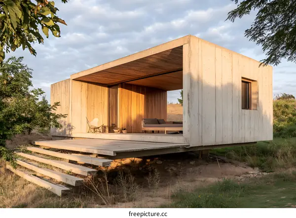 Modern Concrete House with Wooden Accents and a Deck