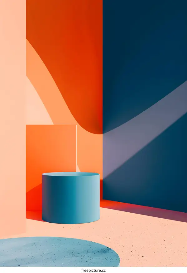 Abstract Minimalist Blue Cylinder Geometric Shape 3D Render