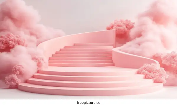 Pink Stairway to Cloudscape Illustration