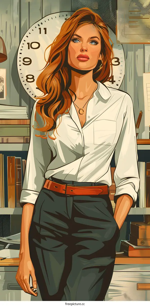 Confident businesswoman standing in front of a bookshelf