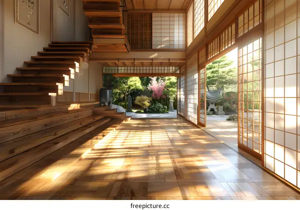 Japanese style house interior with natural light