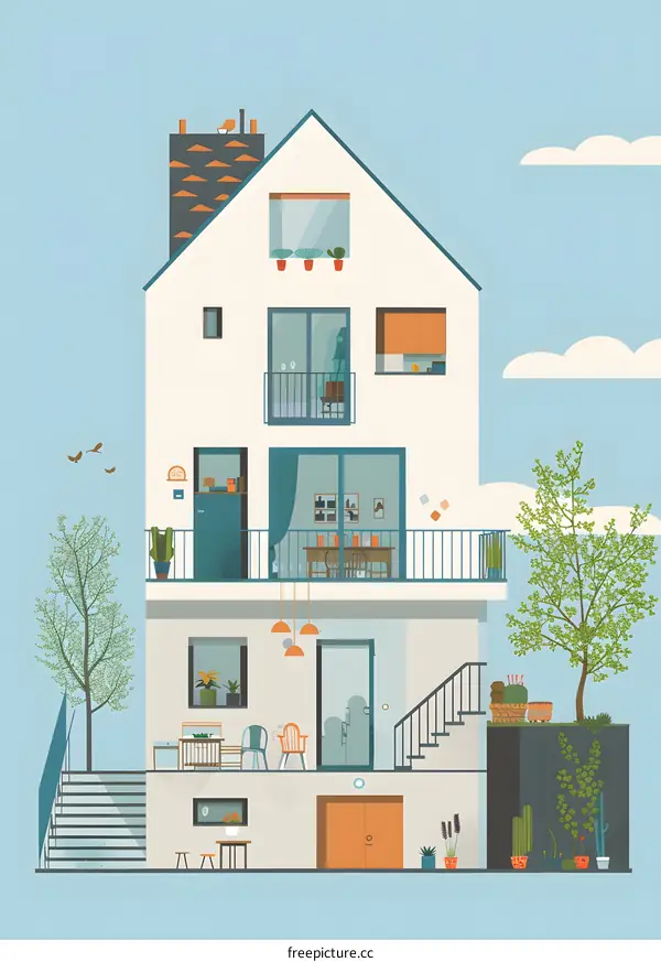 Modern Minimalist House Illustration With Garden
