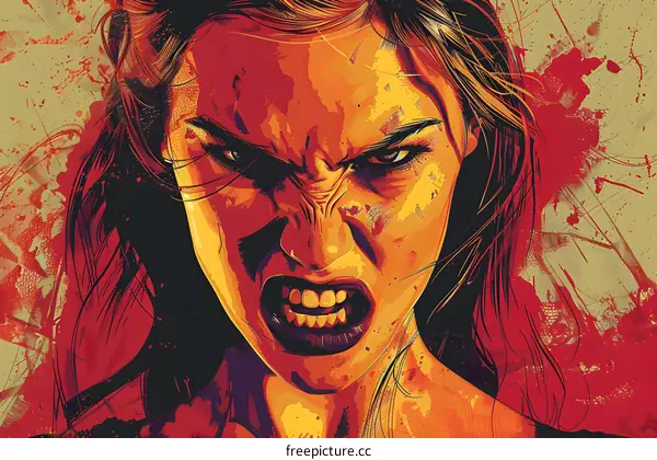 Illustration of a womans face with red and orange background