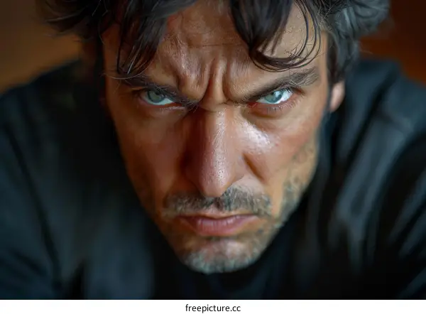 Close Up Angry Man Face Portrait