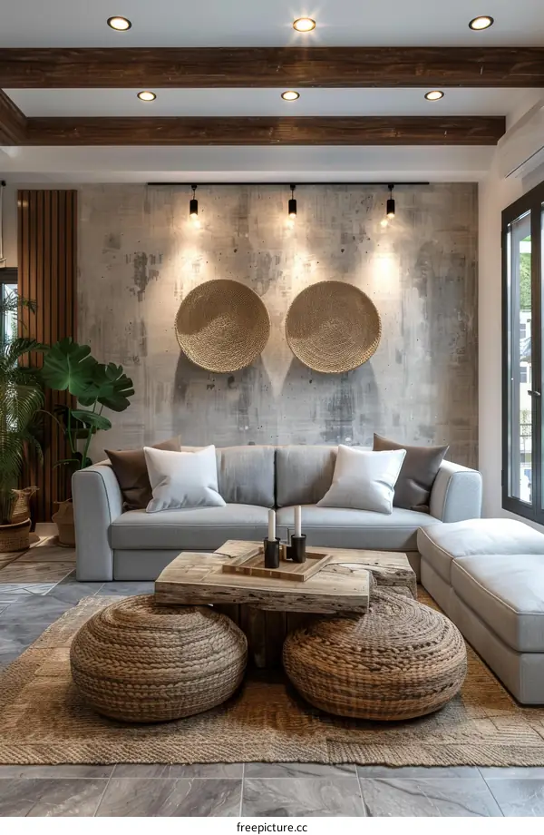 Modern Minimalist Living Room with Green Plants