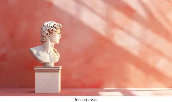 White Marble Bust Sculpture Against Orange Background