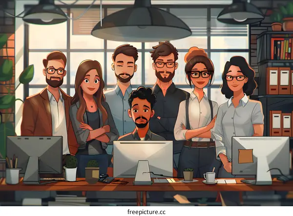 Illustration of a group of people in an office