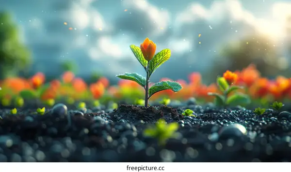 Resilient Orange Flower in a Rocky Landscape