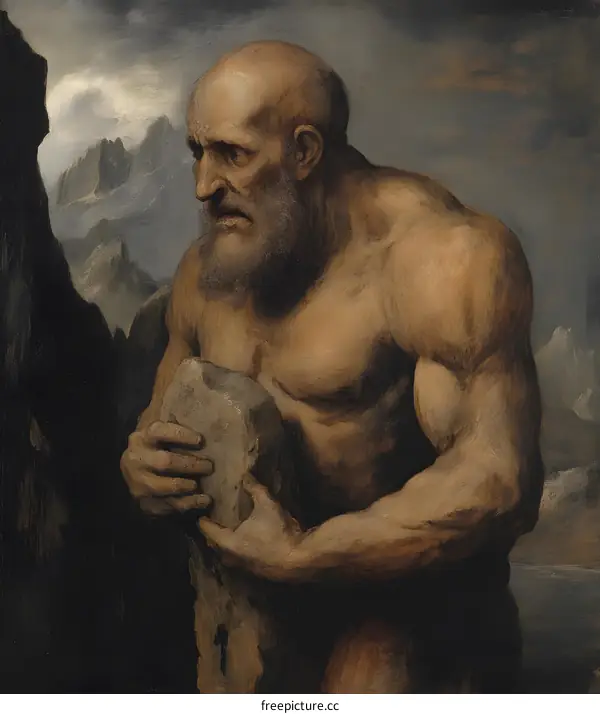 A Painting of a Man with a Beard and a Stone