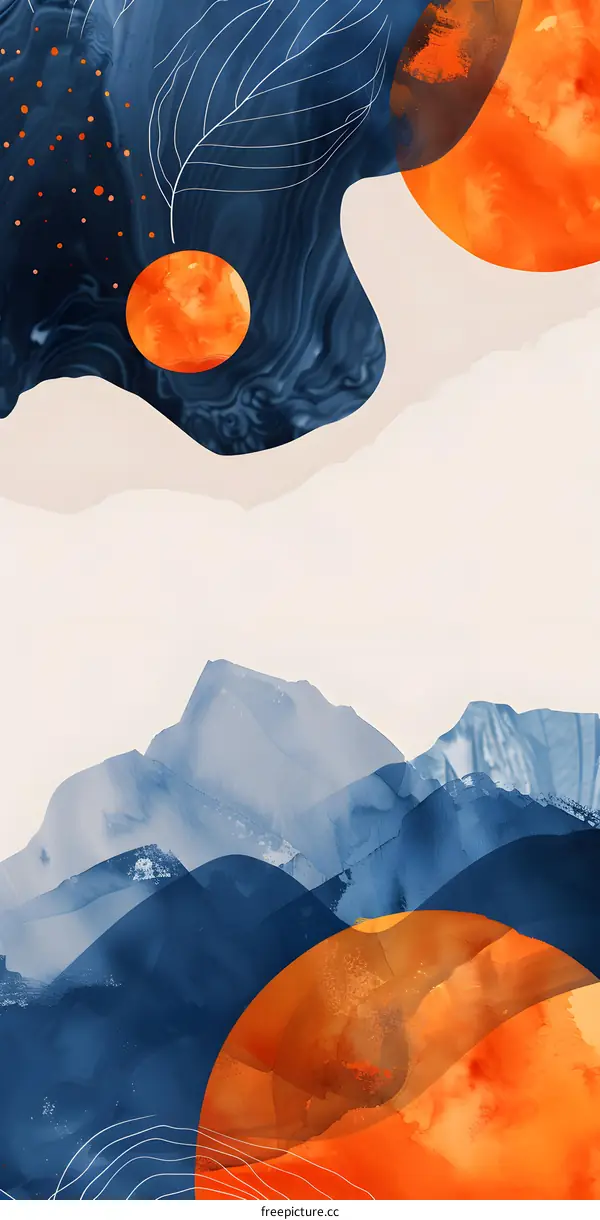 Abstract Watercolor Landscape with Blue and Orange