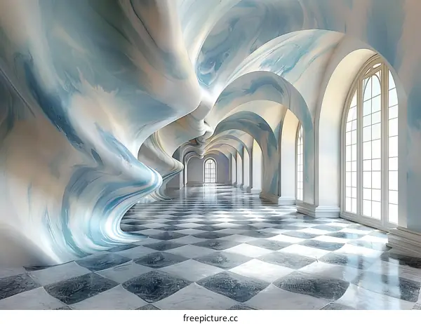 Surreal Blue and White Corridor