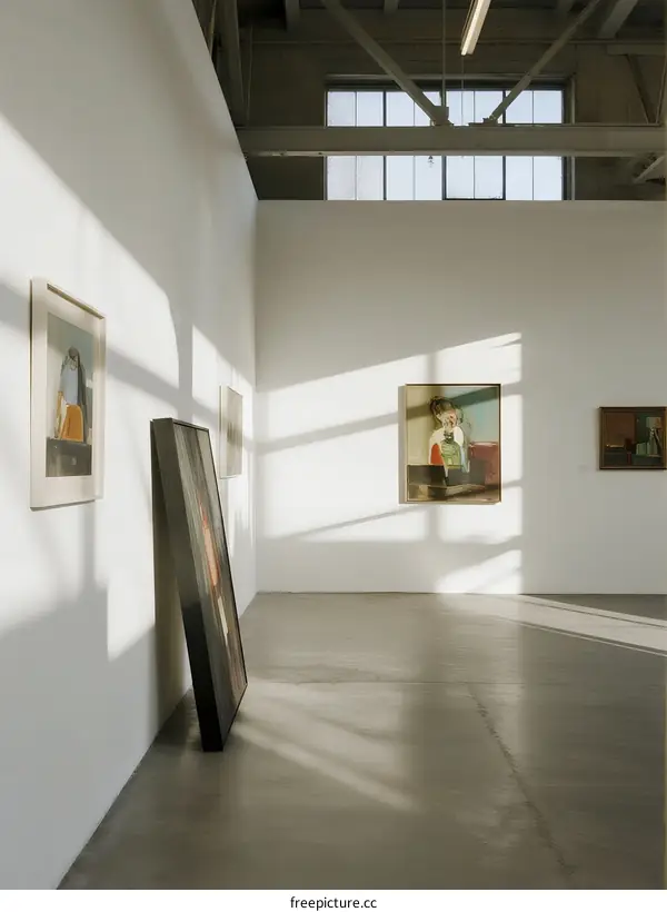 Exhibition Hall Interior with Artworks and Natural Light