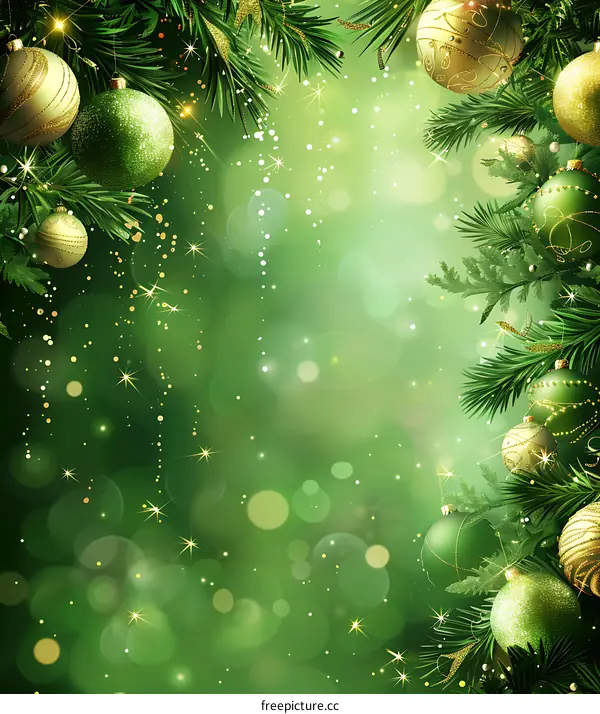 Christmas tree branches and balls decorated for Christmas