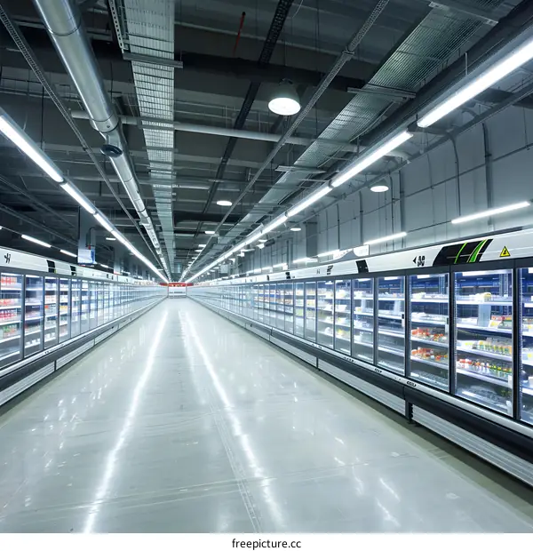 Empty Supermaket Aisle with Refrigeration Units