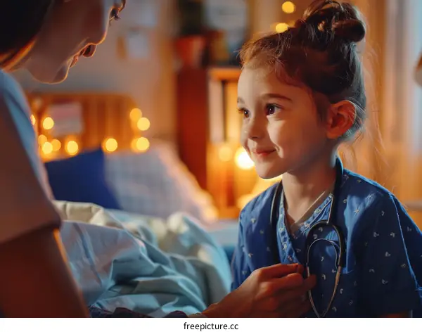 Little Girl Playing Doctor With Her Mom