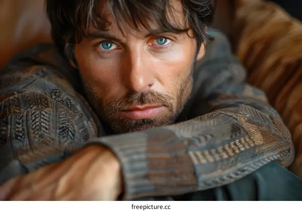 Portrait of a man with blue eyes and dark hair