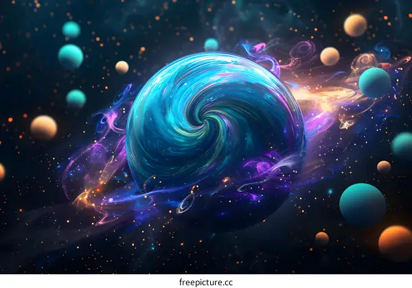 Colorful swirling planet in space