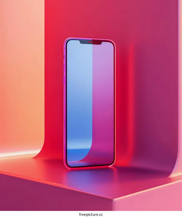 Modern Pink Mobile Phone Mockup On Abstract Background