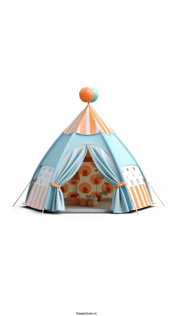 [Transparent Background PNG]Striped Blue and Orange Play Tent for Kids