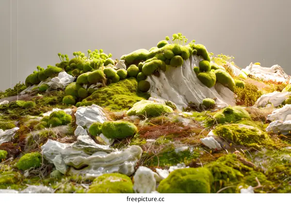 Green Mossy Landscape With White Rocks