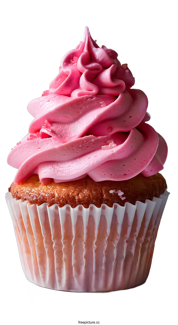 [Transparent Background PNG]Pink frosted cupcake on white background