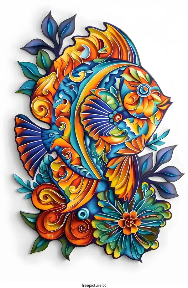 Colorful Fish Illustration with Floral Design