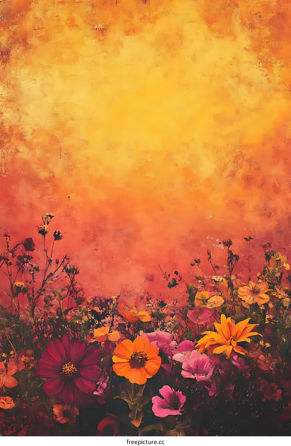 Vintage Floral Background with Orange and Red Tones