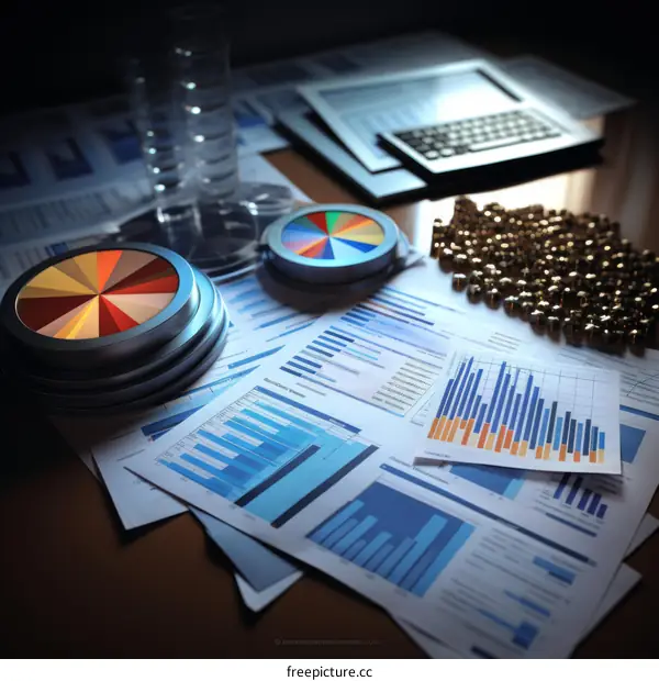An illustration of financial reports and charts on a desk