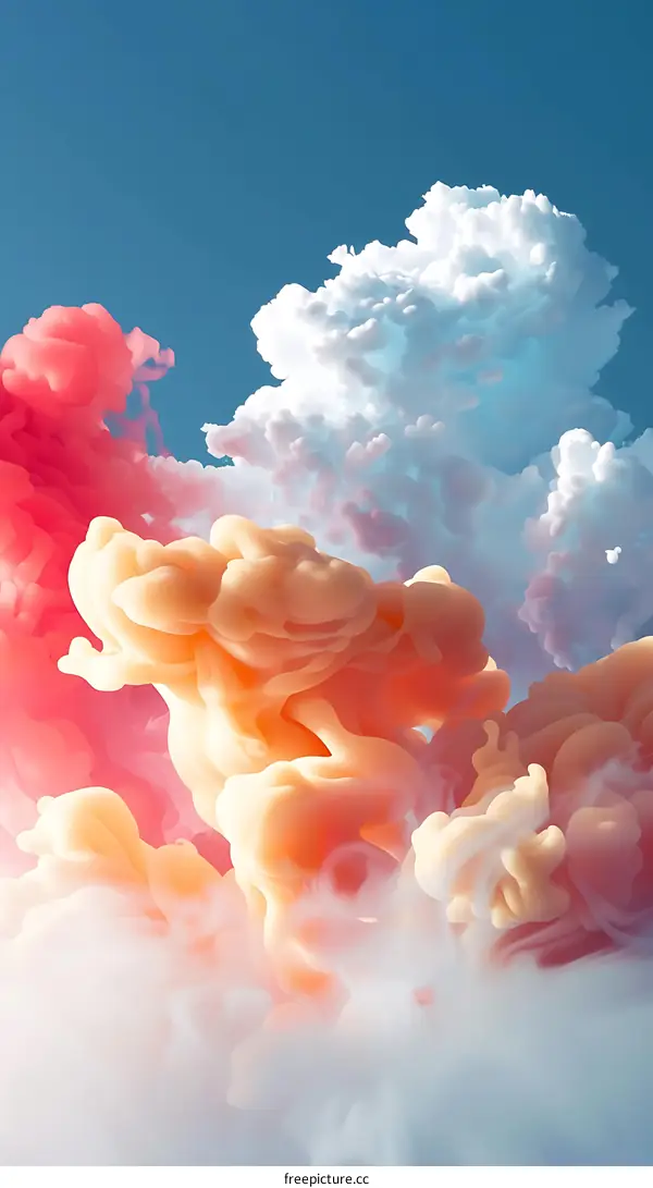 Abstract Colorful Cloud Swirls In Blue Sky
