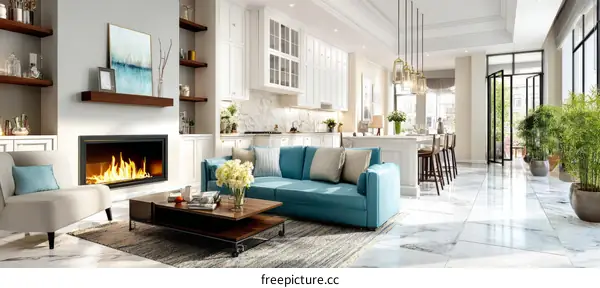 Modern Open Concept Living Room and Kitchen